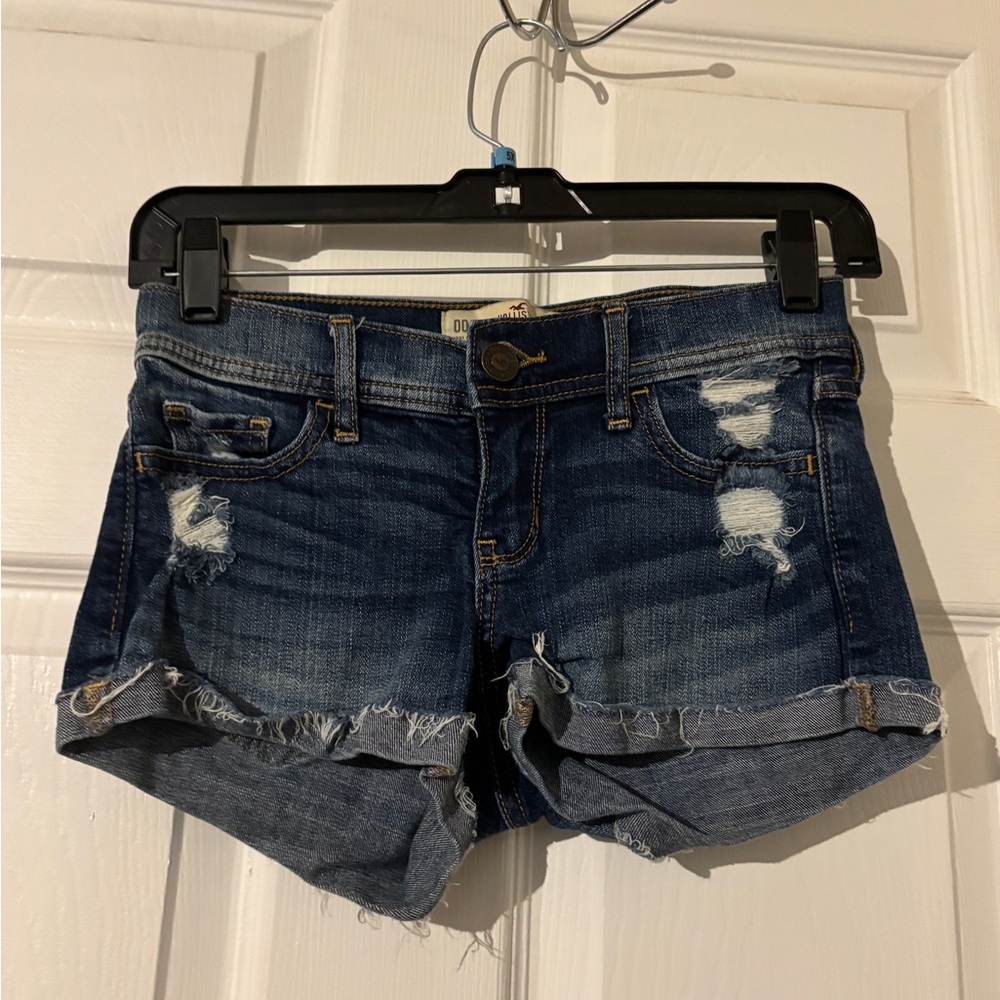 Hollister Blue Jean Shorts Distressed Cuffed Hem size 23
